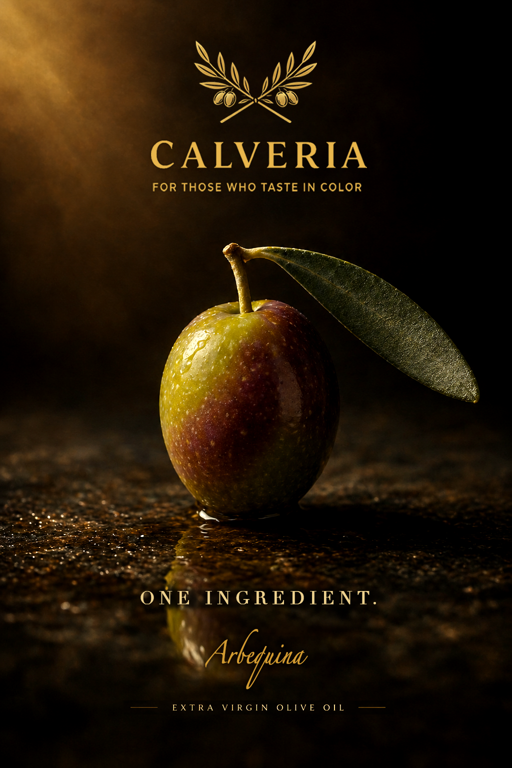Botanical and olive ingredient still life for the Calveria infusions
